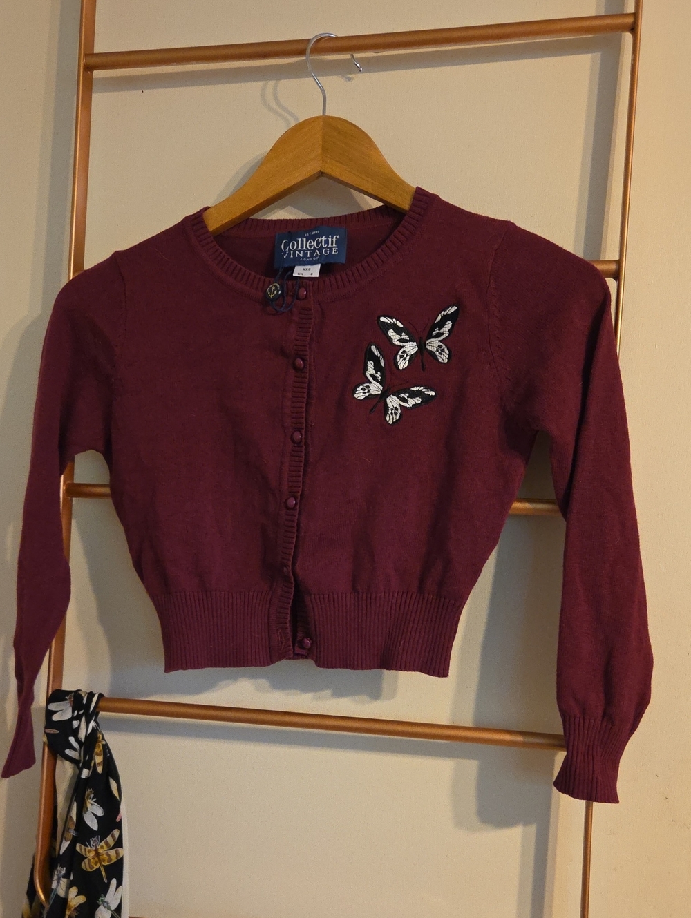 Collectif Vintage Burgundy Butterfly Cardigan